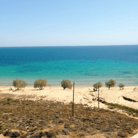 Wander down to Elia Beach in just seven minutes for a day on the sand