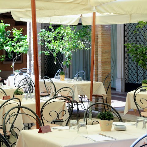 Dine like a local in your building's courtyard restaurant