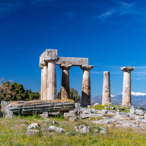 Visit the archaeological ruins at Corinth, just fifteen minutes away