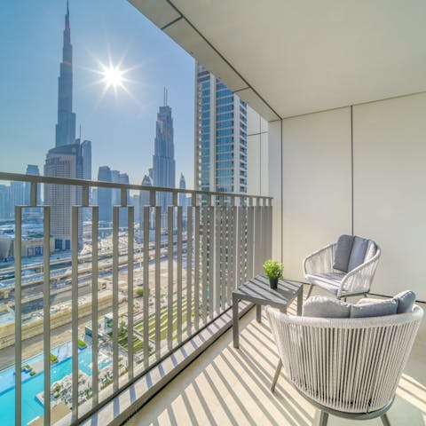 Soak up views of the famous Burj Khalifa from your private balcony