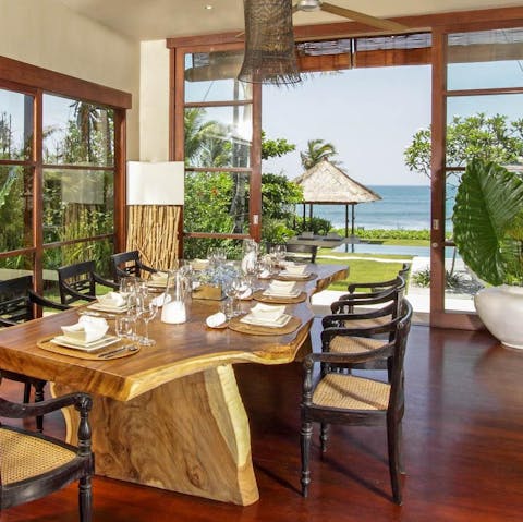 Savour a special meal and some quality time together in this glamorous dining room with the sounds of the sea in the background