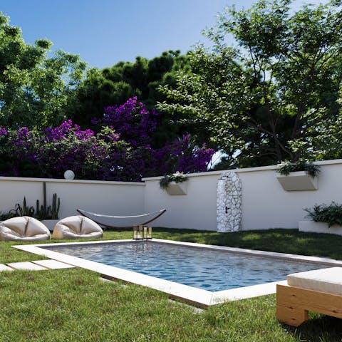 Make the most of the Greek sunshine in the hammock or private pool