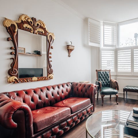 Relax in the elegant living room after a busy day of exploring