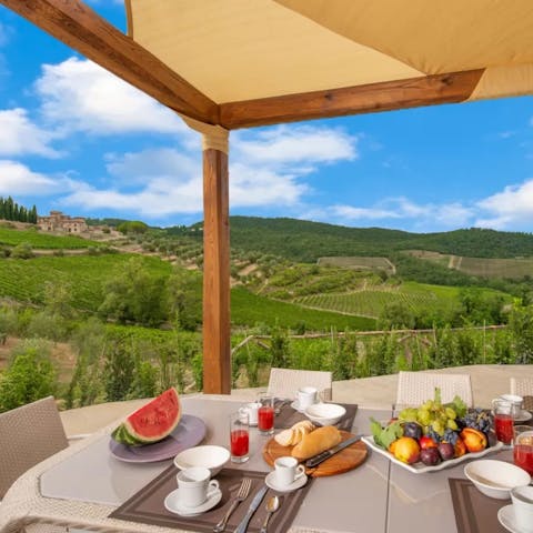Dine with a view of rolling vineyards in the surrounding Chianti hills