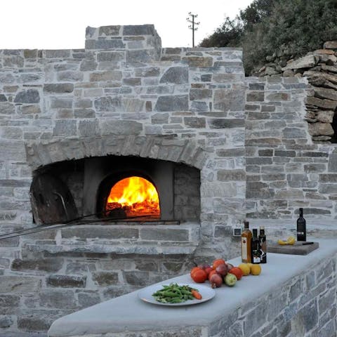 Cook up a Greek feast in the outdoor wood-fired oven