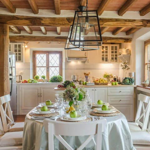 Enjoy some torta d'erbi at the dining table