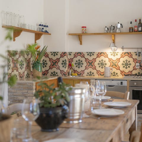 Prepare a meal together in the cosy eclectic kitchen