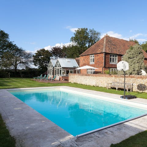 Splash about in the private heated pool