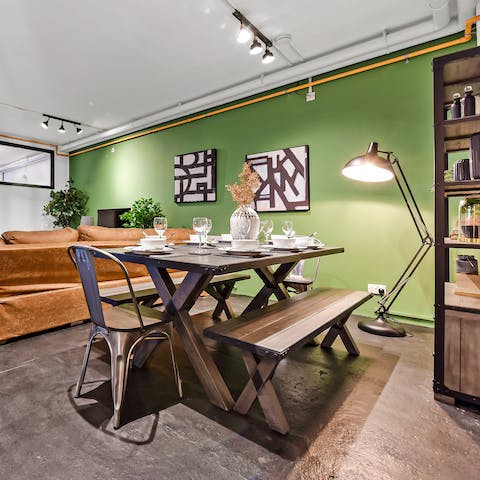 Serve up homemade meals at the industrial-chic dining table