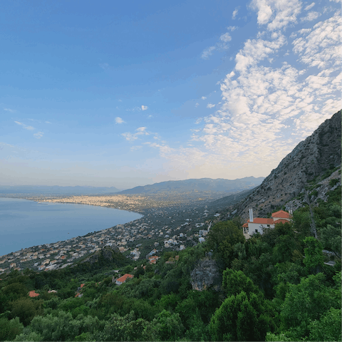 Drive into the city of Kalamata and discover the picturesque old town