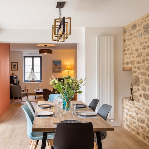 Tuck into homemade meals paired with French wine at the dining area