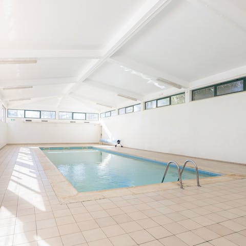 Maintain your weekly fitness routine at the indoor swimming pool