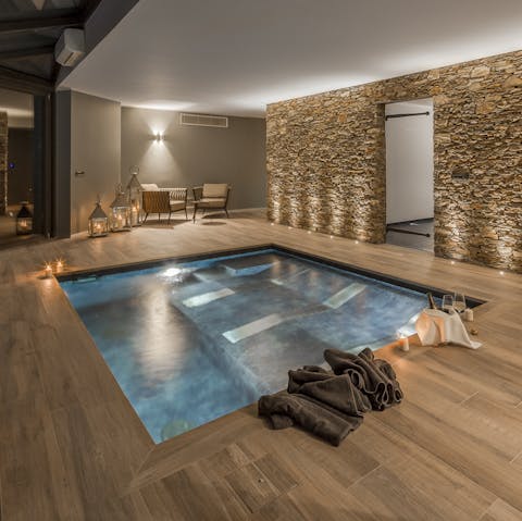 Heated indoor pool perfect for a late-night swim