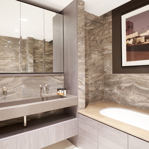 Pamper yourself in the spa-like bathrooms after a busy day out in London