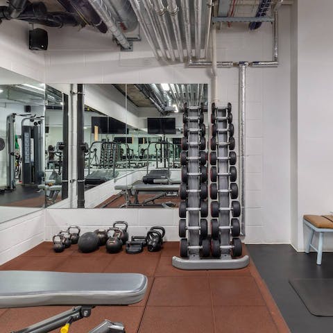Head to the building's gym for your morning workout