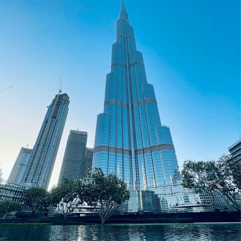 Drive over to the towering Burj Khalifa in just over twenty minutes