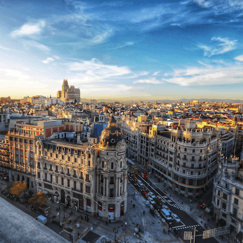 Stay in the heart of Madrid, near the famous Gran Vía shopping street