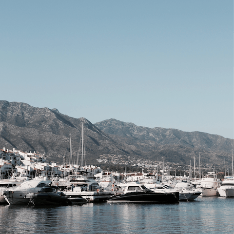 Head into Puerto Banus for dinner – a ten-minute drive away