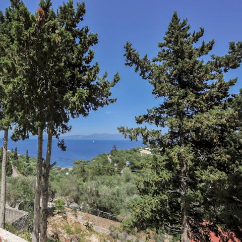 Enjoy stunning views of the Ionian seas and olive trees from your balcony