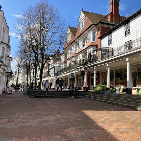 Shop along The Pantiles in Royal Tunbridge Wells, a twenty-eight-minute drive away