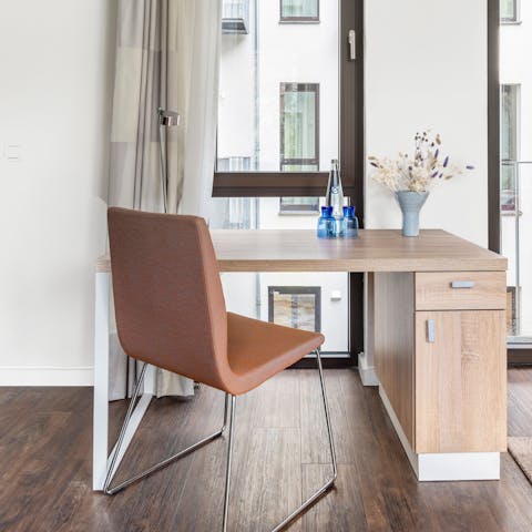 Catch up on some work at the sleek desk space