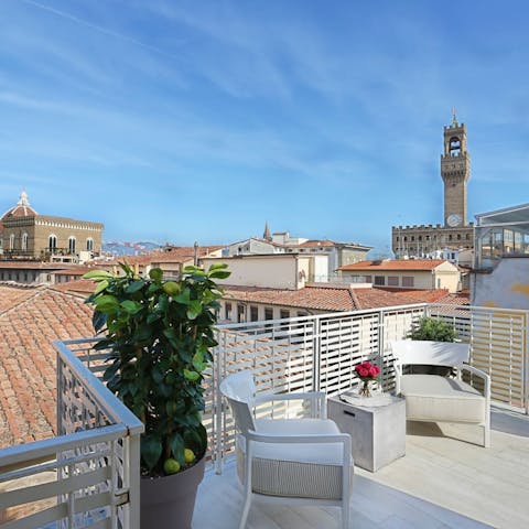 Marvel at the Palazzo Vecchio and Cathedral of Santa Maria del Fiore from the roof terrace