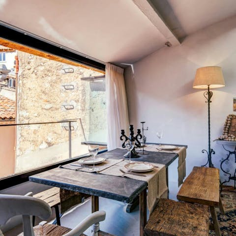 Savour meals at home or walk to a local restaurant