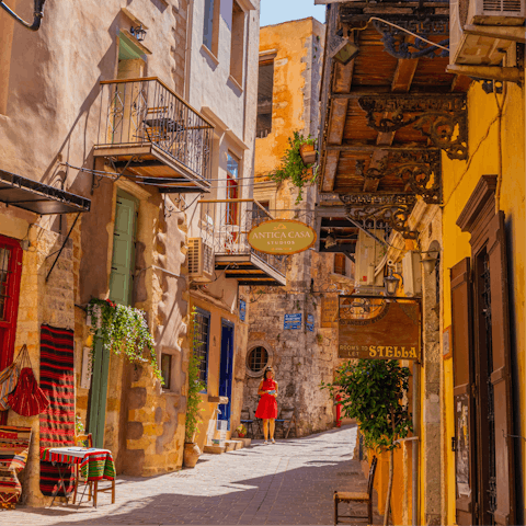 Make the fifteen-minute drive to the charming streets of Chania