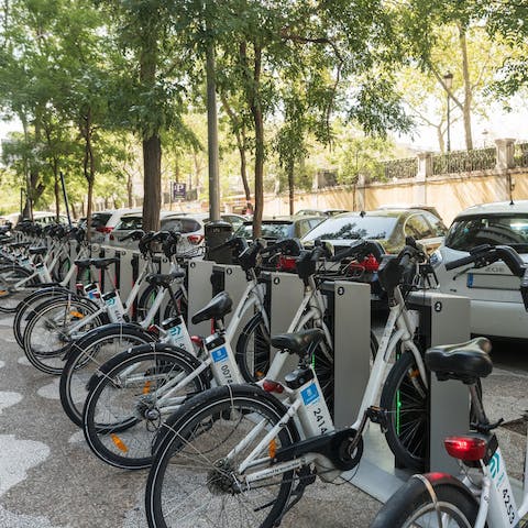 Hire a bike from outside the building for a whizzy city tour