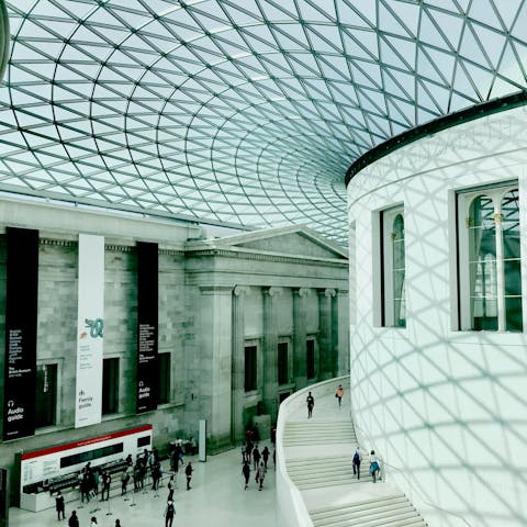 Explore the British Museum, a fifteen-minute walk away