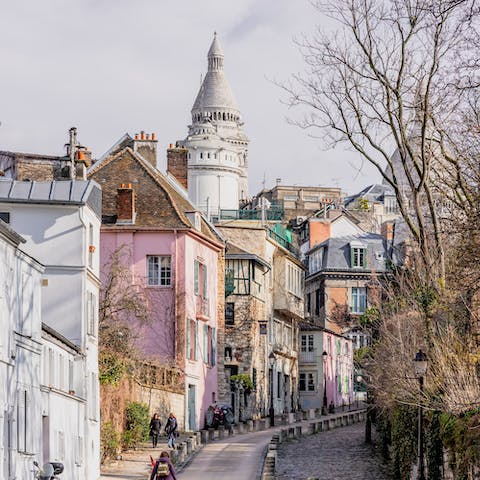 Wonder the pretty streets of Montmartre, thirteen minutes away on foot