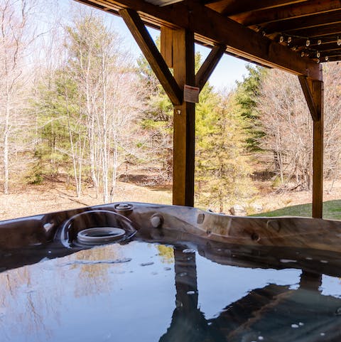 End the day with a soak in the private hot tub 