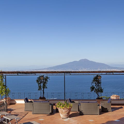 Gaze across the Bay of Naples from your roof terrace, with interrupted views of Mount Vesuvius