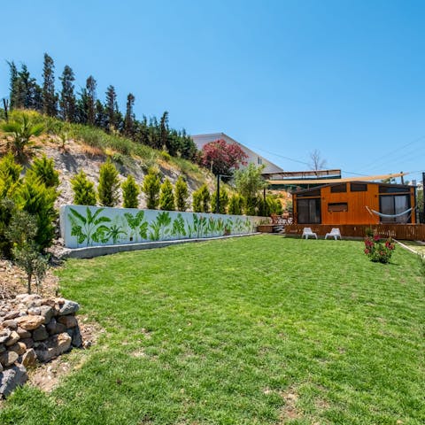 Play garden games on the grassy lawn