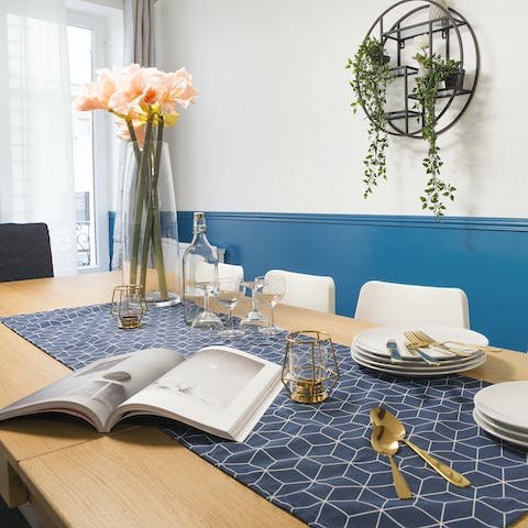 Practice your French-style cooking and serve up a delicious home-cooked meal at the stylish dining table