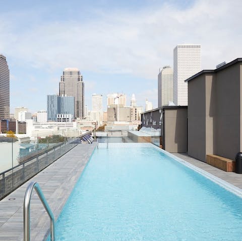 Dip in and out of the rooftop pool