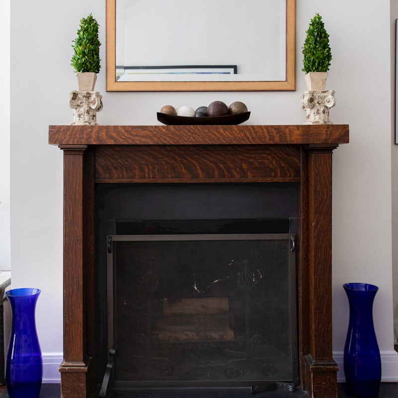 The fireplace in the living room