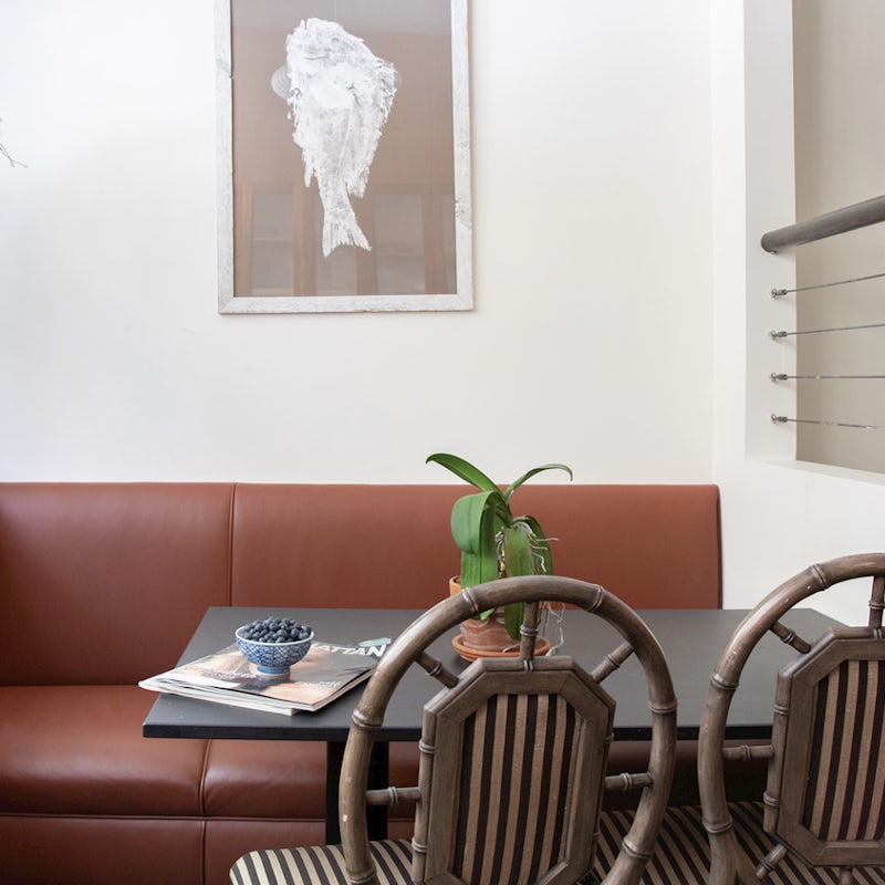 The breakfast table and leather booth