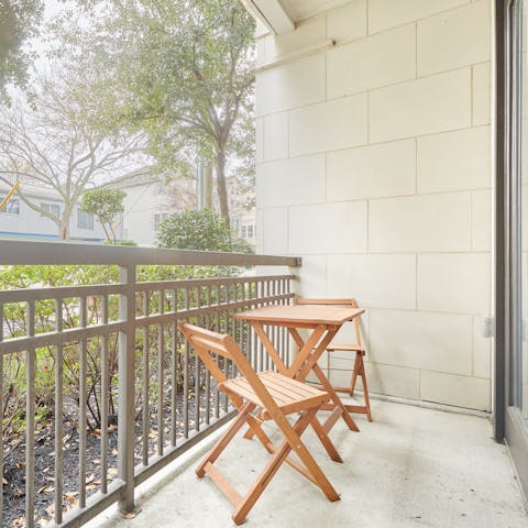 Take your morning coffee on the private balcony in the sun