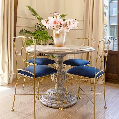 Enjoy a celebratory meal at the elegant dining table