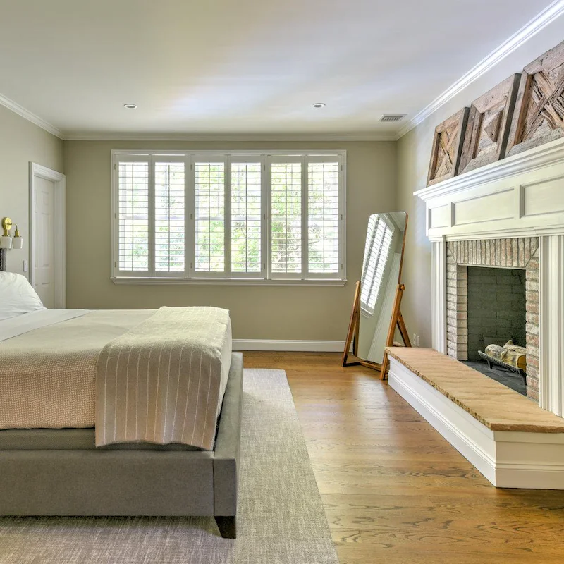Light up the wood-burning fireplace and read in bed