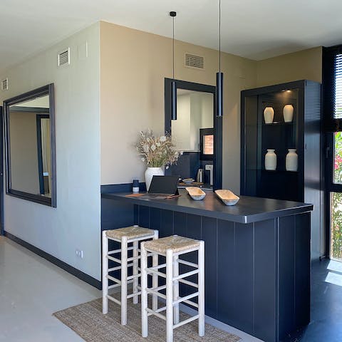 Catch up on some work at the smart breakfast bar