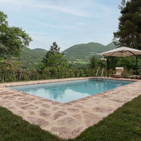 Plunge into the sparkling swimming pool on hot afternoons