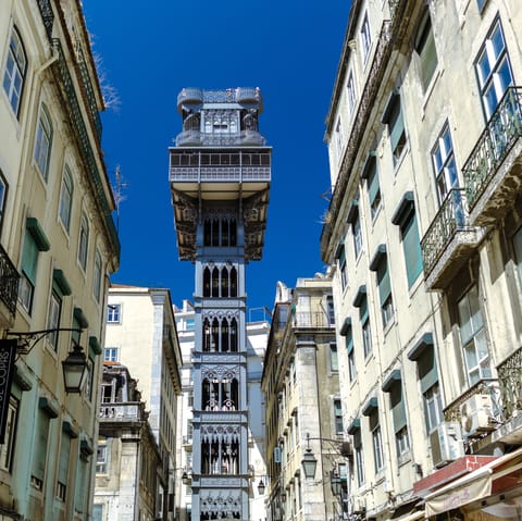 Go for a ride on the iconic Santa Justa Lift – an eight-minute walk away