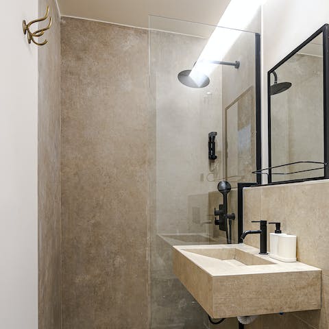 Luxuriate in a pamper session in the contemporary bathroom