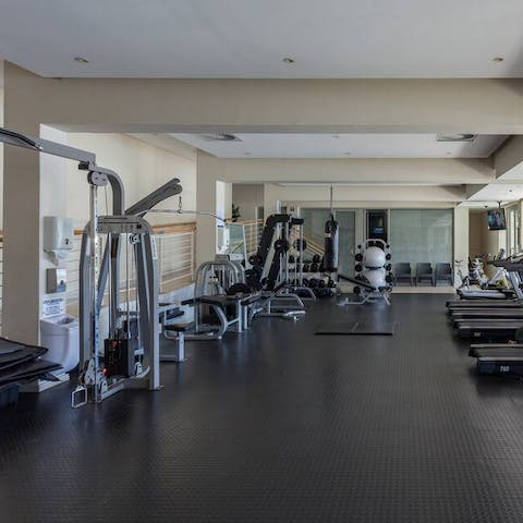 Keep up with your fitness regime in the on-site, communal gym