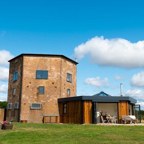 Stay at the base of an old radar tower and head up to the viewing platform