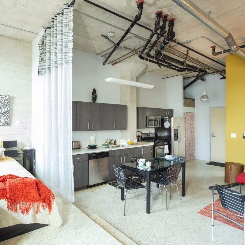 The wide-open studio space