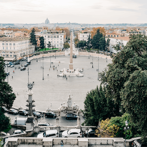Visit beautiful Piazza del Popolo, a fourteen-minute walk away