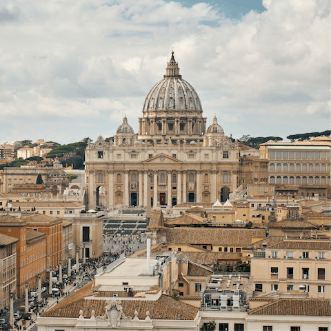 Explore the Vatican City and St Peter's Basilica, a twenty-four-minute stroll from your door